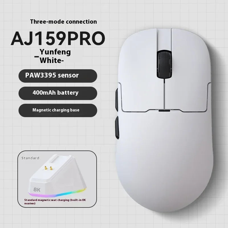 AJAZZ AJ159 APEX Maus Tri-Mode Wireless 8K PAW3950 Sensor Low Latency Gaming-Maus mit Ladestation, anpassbar, leicht, für PC-Gamer