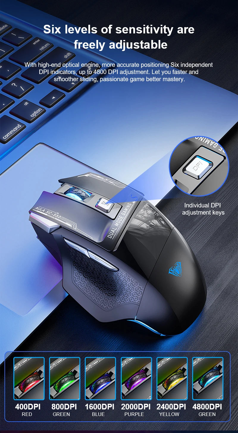 AULA SC550 gamingmus 2.4G trådlös makromus RGB-bakgrundsbelysning ergonomisk design e-sportmus PC-tillbehör