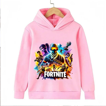 Sweats com capuz para criança com estampado do jogo Fortnite, conjunto cartoon confortável, tops largos de manga comprida, roupa de outono e inverno