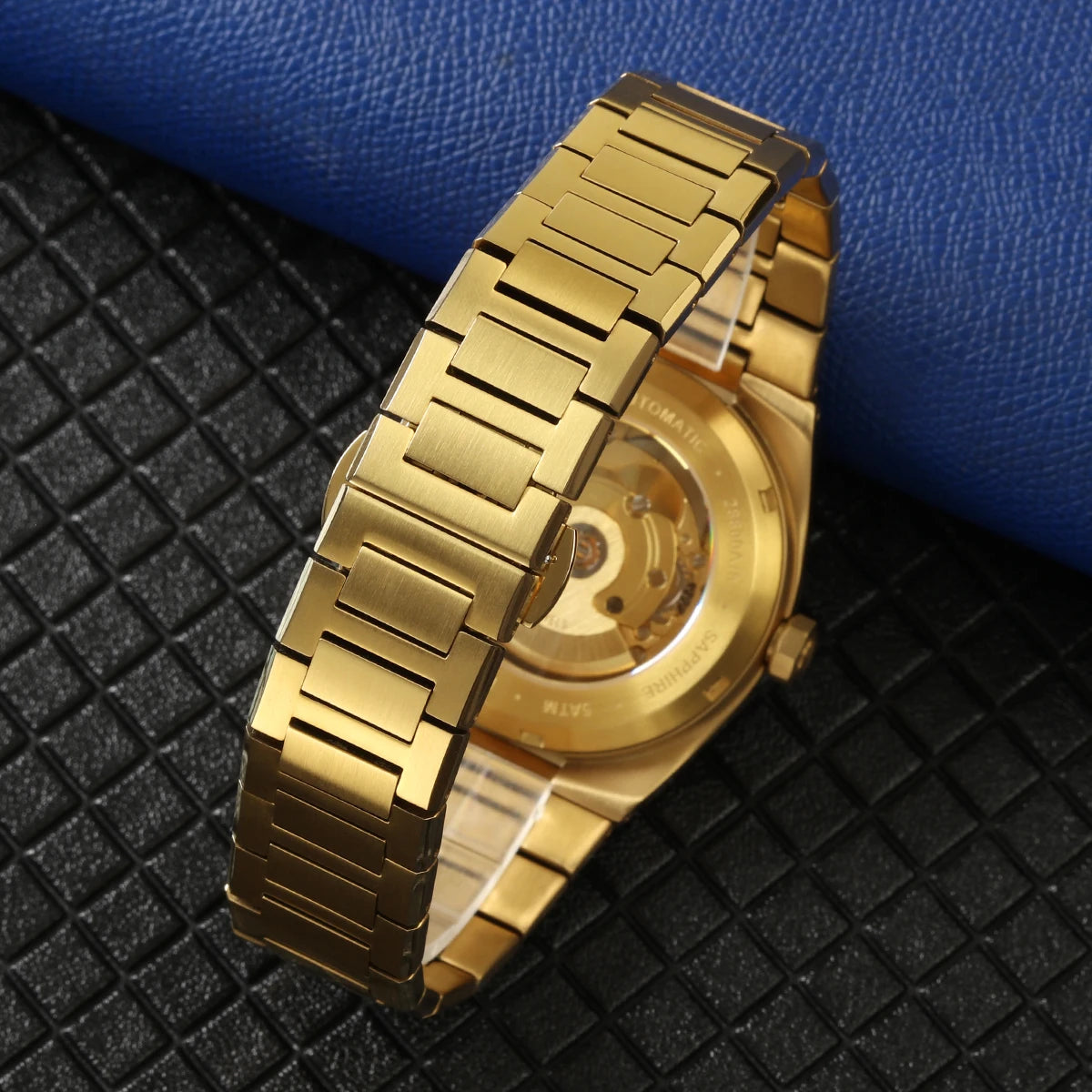 Relógio automático para homem BERNY, dourado, vidro de safira, ponteiros luminescentes, 100 % original, equipado com um movimento PT5000, revestimento antirreflexo, modelo de luxo com luneta intercambiável, estanque até 5 ATM.