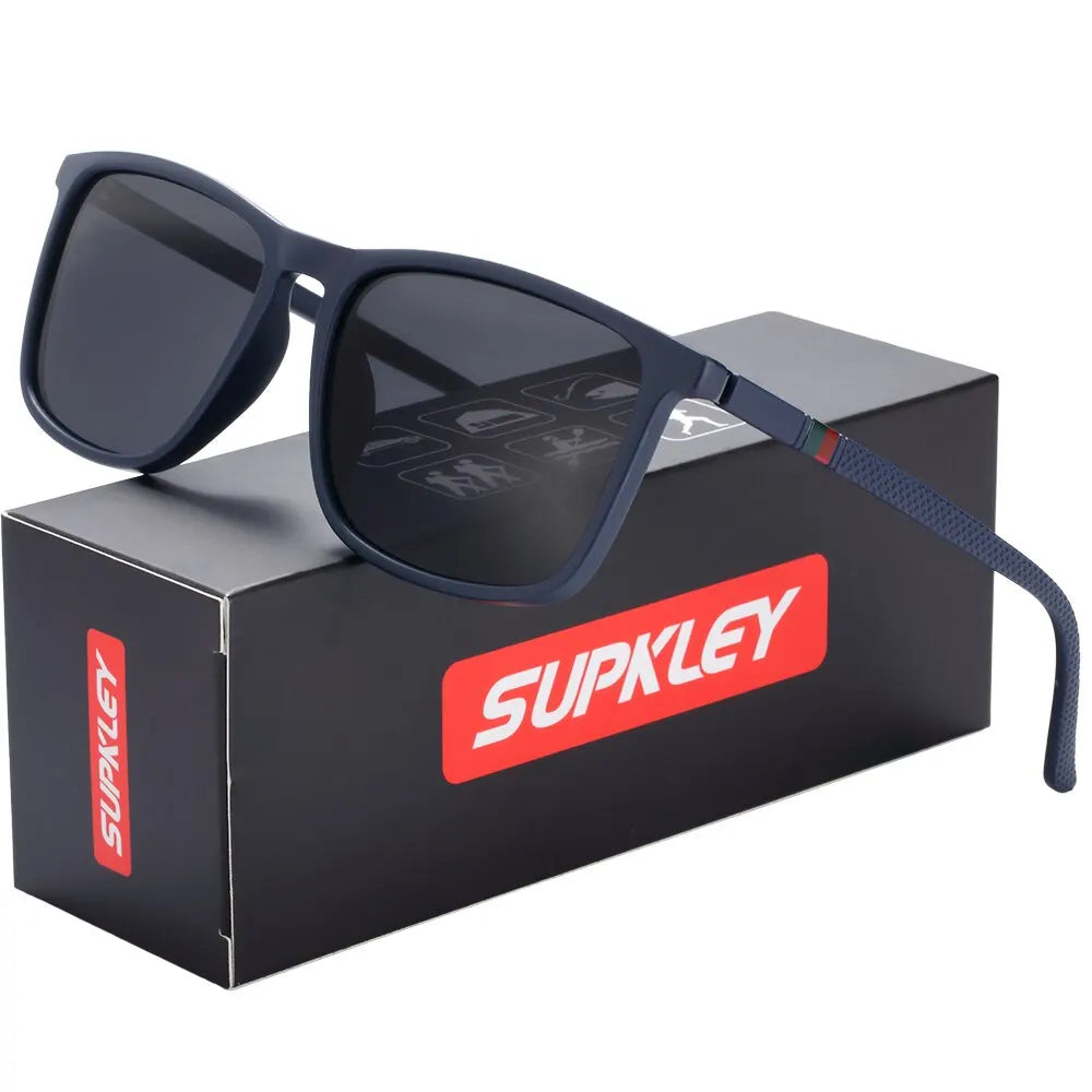Ochelari de soare SUPKLEY pentru bărbați, polarizați, confortabili, cu ramă pătrată, accesoriu ușor pentru ochelari, cu original