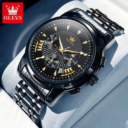 OLEVS Brand Fashion Red Watch for Men Luxury Sport Waterproof Stainless Steel Chronograph Quartz Watches Relogio Masculino