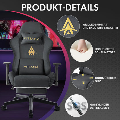 HAPIHAPPY Fashion Gaming Chair Genuine Computer Office Chair with Pocket Spring Cushion Linkage Armrests and Footrest Game Chair