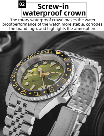 ADDIESDIVE Watch For Men Quartz GMT 20Bar Waterproof BGW9 Super Luminous 316L Stainless Steel Ceramic Bezel Watch