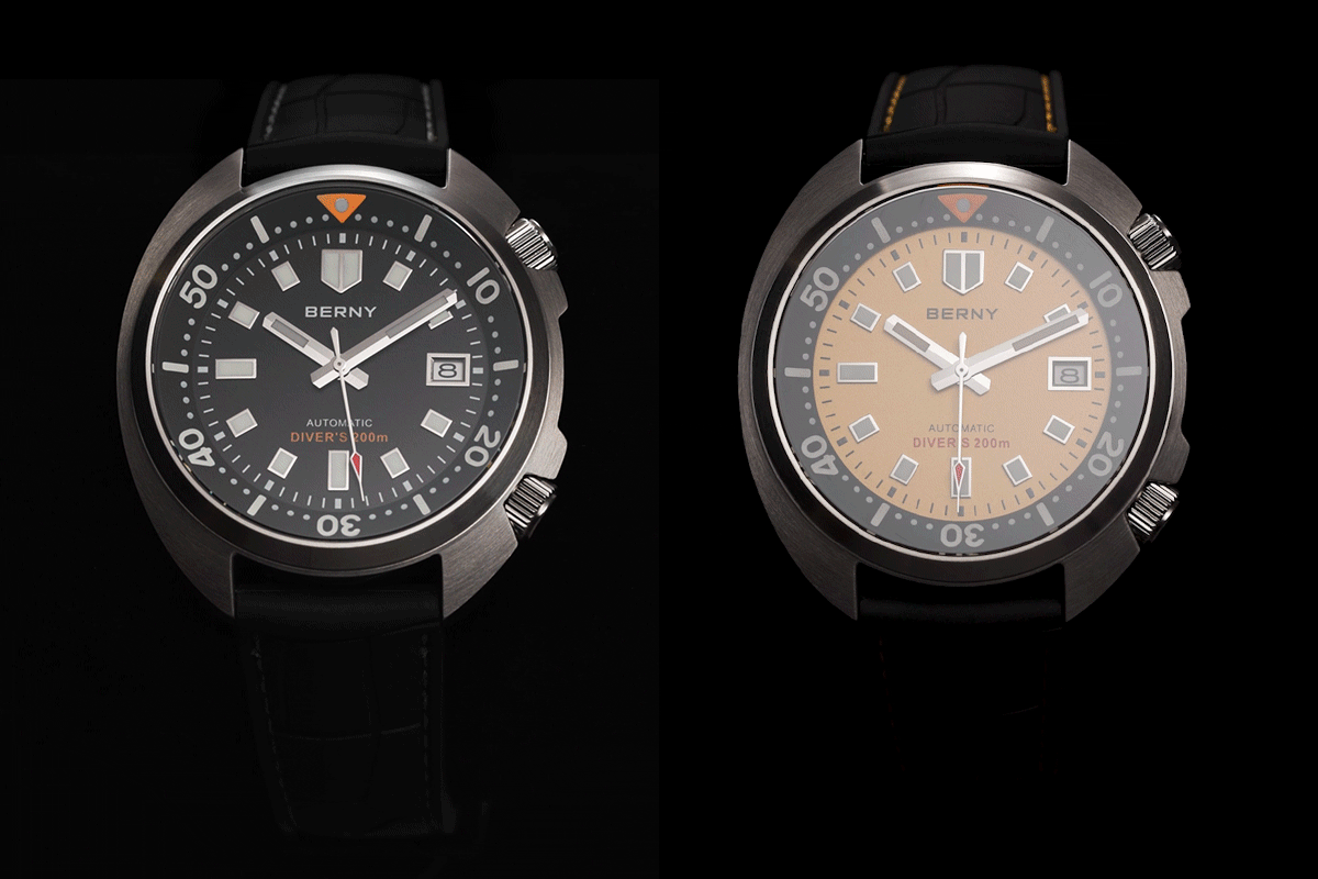 BERNY Automatic Dual Crown Diver Watch For Men Super Luminous Miyota 8215 Sapphire Swim Sport 20ATM Mechanical Men's Dive Watch