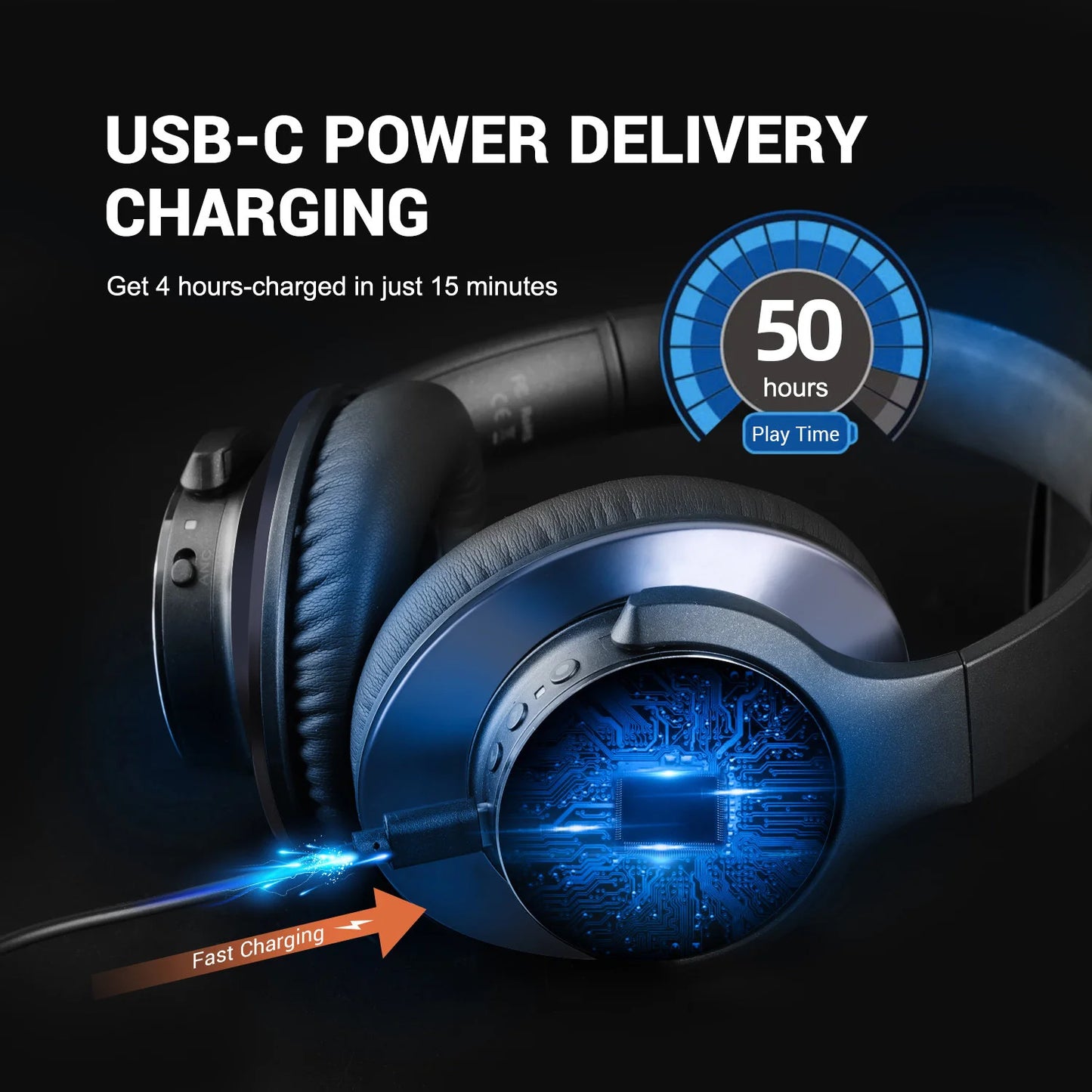 Oneodio A10 Bluetooth 5.4 Headphones Hybrid Active Noise Cancelling With Hi-Res Audio Over Ear Wireless Headset ANC With 5-Mic