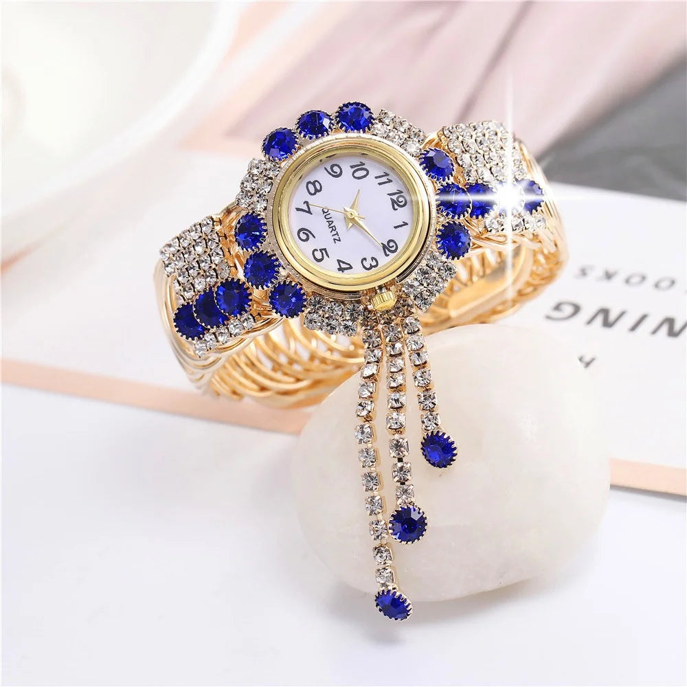 5PCS Luxury Rhinestone Women Watches Jewelry Set Fashion Adjustable Bangle Ladies Quartz Wristwatch Reloj Mujer（Without Box）