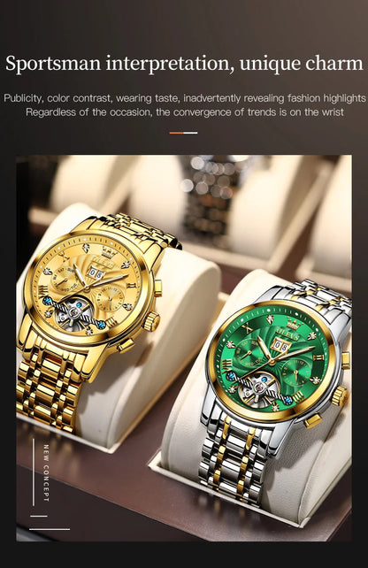 OLEVS 9910 Original Men's Automatic Mechanical Watch Luxury Skeleton Stainless steel Waterproof Luminous Watches
