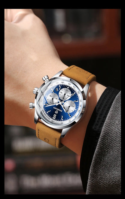 Robustní a přesné luxusní pánské quartzové chronografové hodinky BINBOND s automatickým datem, podsvícením a vodotěsností, v ležérním stylu.