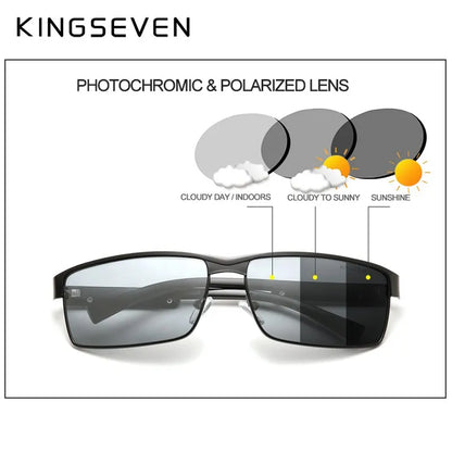 KINGSEVEN Ochelari de soare polarizați fotocromatici pentru bărbați, model pentru femei, ochelari de soare cameleon, UV400, anti-orbire, pentru șofat, ochelari pătrați