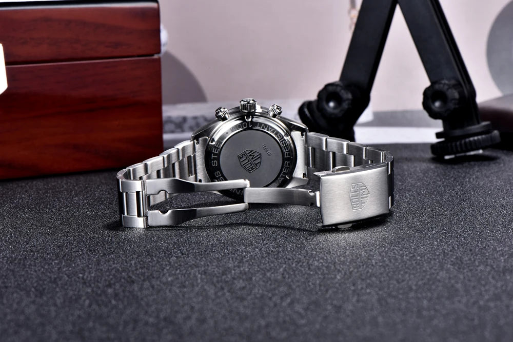 Relógios masculinos Rolls Timi Panda – Cronógrafo de quartzo, modelo de luxo, vidro de safira com tratamento antirreflexo, estanque, estilo desportivo