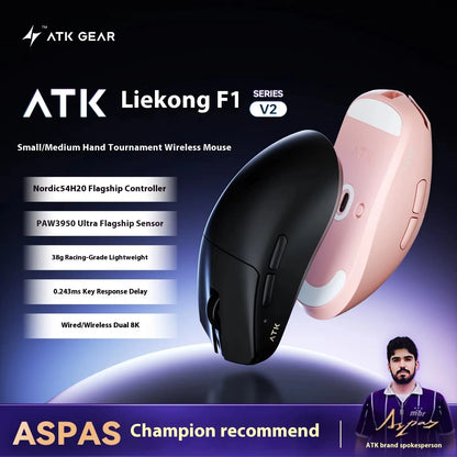 ATK F1 V2 Ultra MAX Gaming Mouse Wireless Tri-mode PAW3950 Double 8k Lightweight Ergonomics Esports Mouse Custom PC Accessory