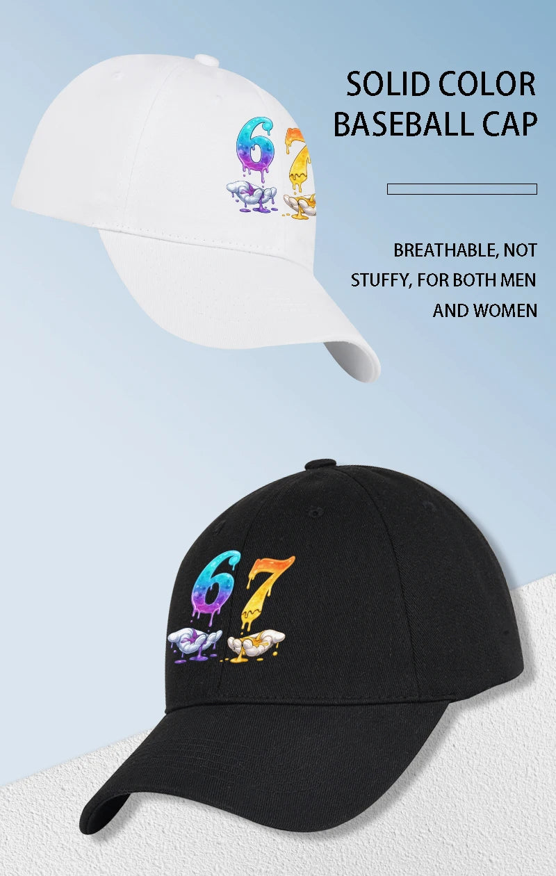 Colorful Dripping Number 67 Print Baseball Cap Adjustable Unisex Cartoon Streetwear Sun Hat