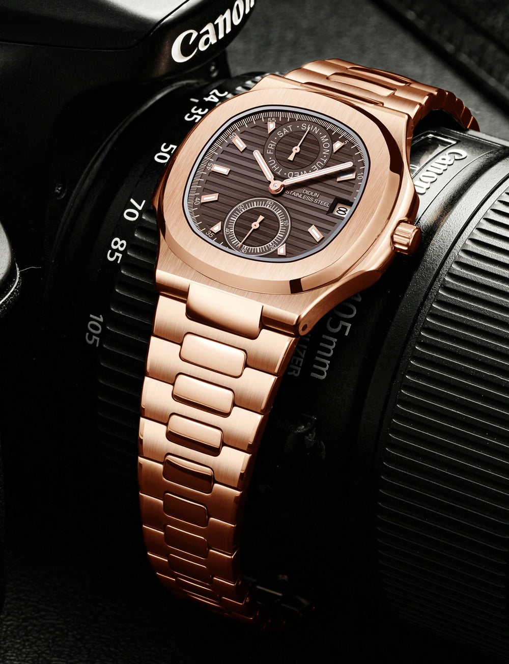 DIDUN Mens Watches Top Brand Luxury Business Stainless Watch Male Military Quartz Chronograph Analog Date Clock Steel Wristwatch