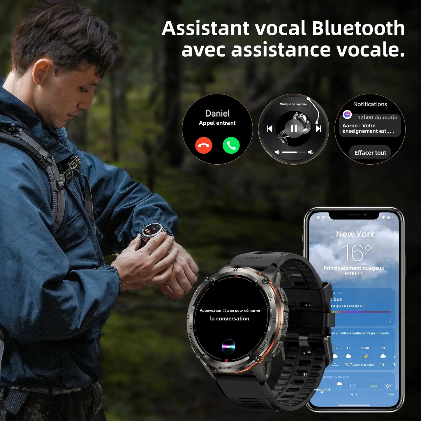 KOSPET TANK T3 Ultra 2 GPS Smart Watch for Men Bluetooth Call 5ATM IP69K Waterproof Men's Watch Stainless Steel Health Monitor