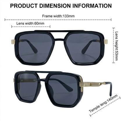 Ochelari de soare pătrați polarizați pentru bărbați, de lux, în stil vintage, cu punte dublă, lentile cu gradient, ochelari de soare pentru șofat, ochelari de soare retro cu partea superioară plată, pentru bărbați