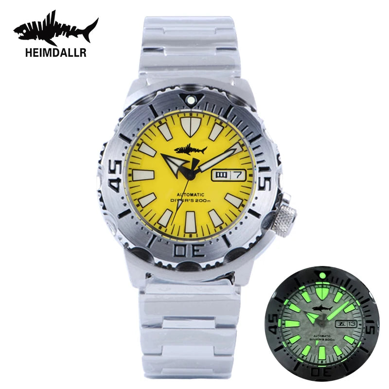 HEIMDALLR V2 Monster Men's Automatic Diver Watch Sapphire Crystal 20Bar Waterproof NH36A Snowflake Blue Dial Mechanical Watches