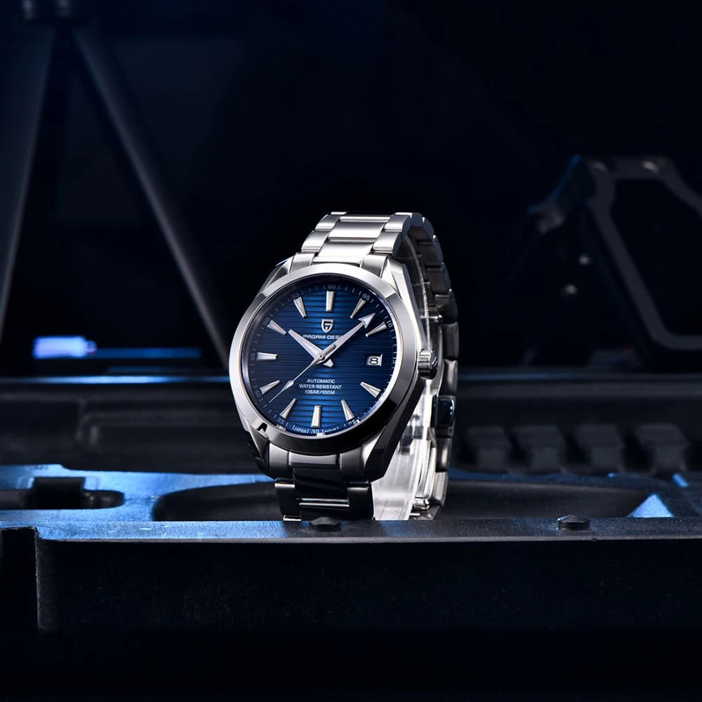 Relógio de luxo para homem PAGANI DESIGN – Modelo automático mecânico (calibre 8215), em aço inoxidável, estanque, com indicador de data e ponteiros luminescentes