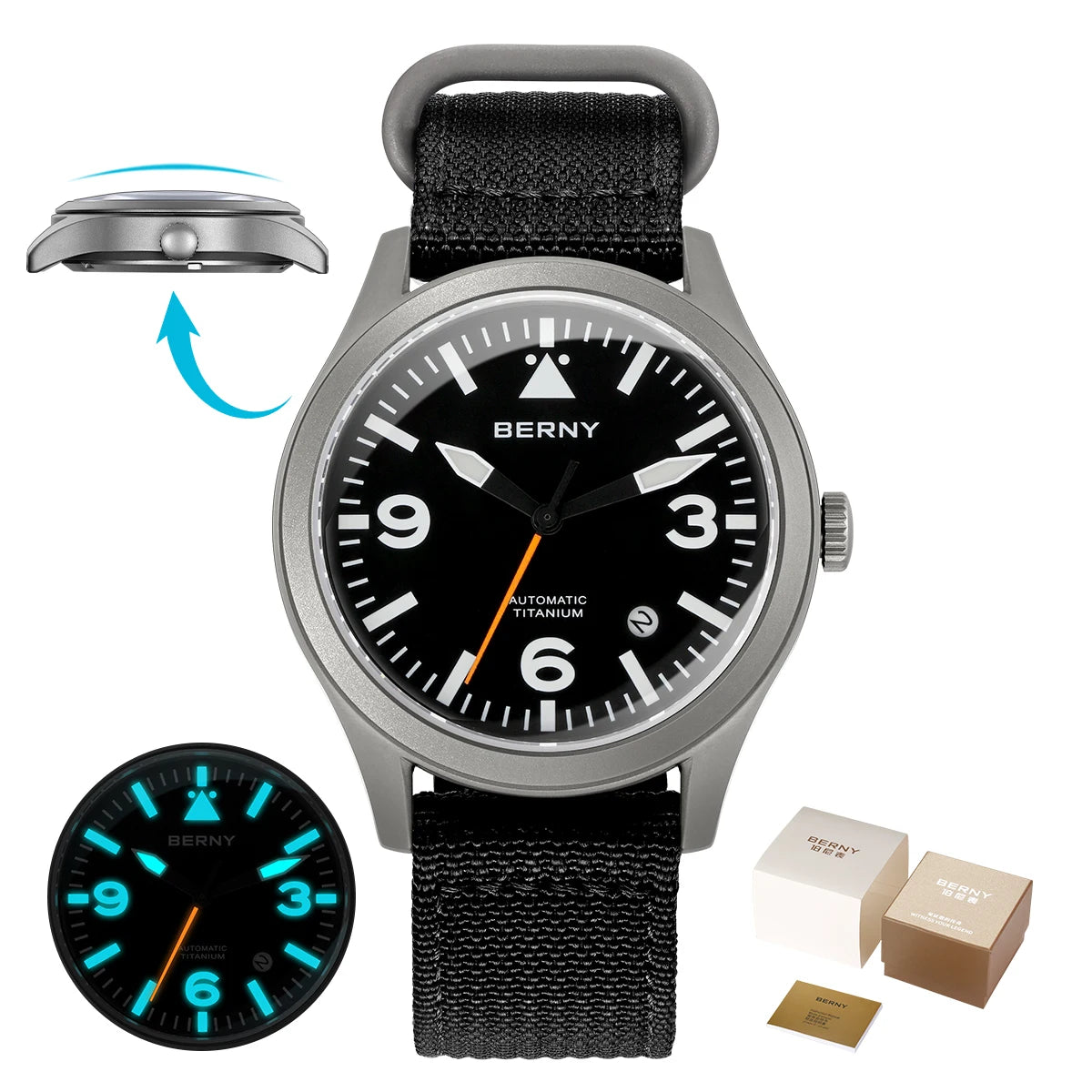 BERNY Full Titanium Automatic Watch for Men Sapphire AR Coated 10Bar Supper Luminous Men Wristwatch Sports Aviation Men Watches