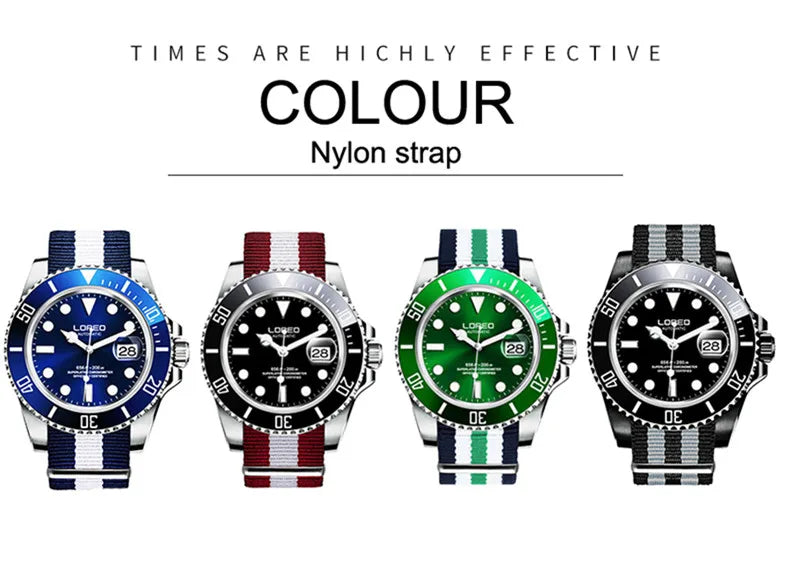 LOREO New Sapphire Glass Automatic Mechanical Watch Luxury Steel 200m Waterproof Business Watch Men Watches Reloj Hombre