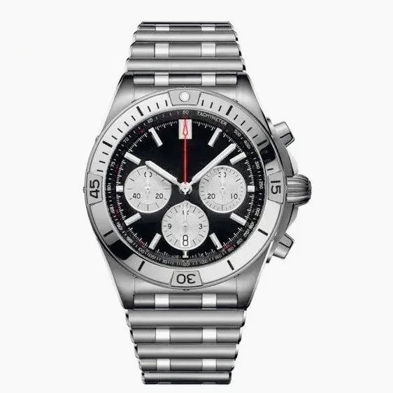 44mm Contemporary Luxury Male Quartz Watch High Accuracy Movement Date Window Chronograph Solid Stainless Steel Bracelet Casual
