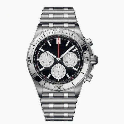 44mm Contemporary Luxury Male Quartz Watch High Accuracy Movement Date Window Chronograph Solid Stainless Steel Bracelet Casual