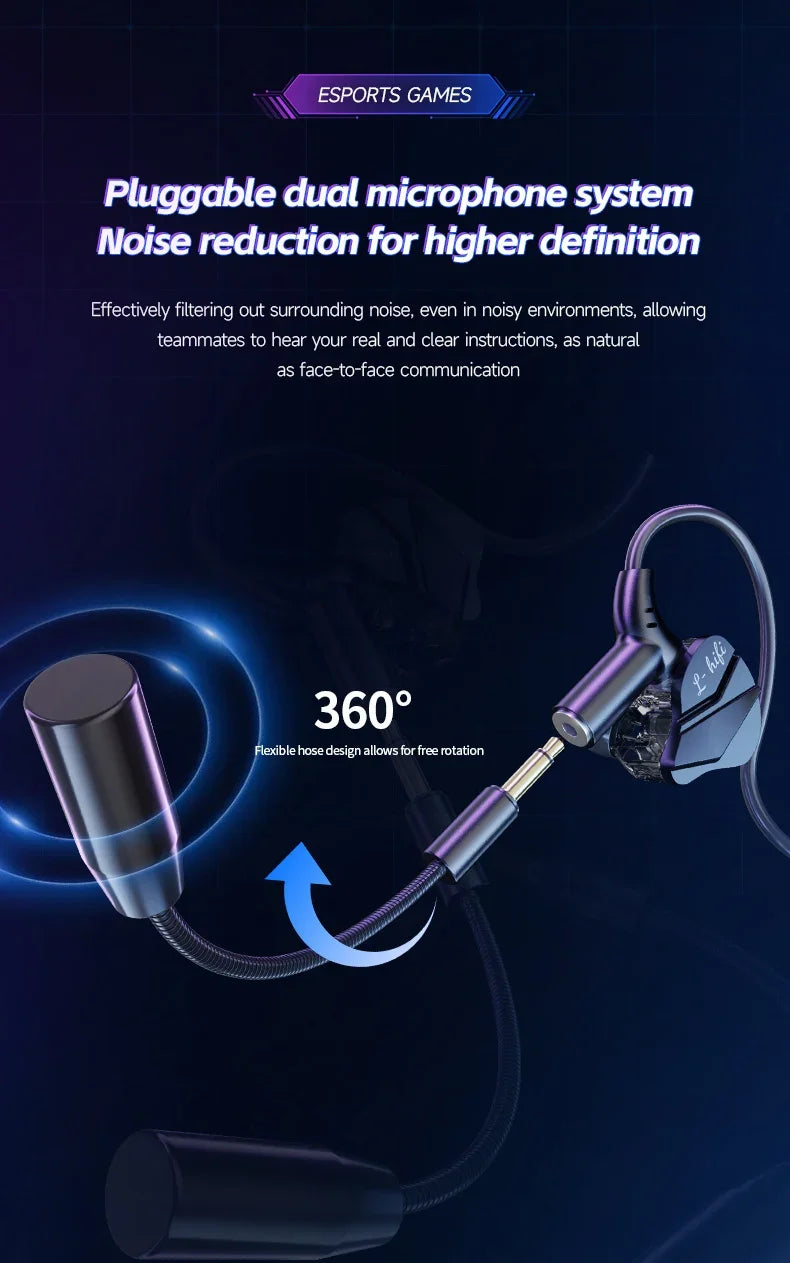 Auriculares para videojuegos con doble micrófono, auriculares estéreo Hi-Fi para videojuegos con conexión tipo C y cable de 3,5 mm, auriculares intraauriculares con reducción de ruido y micrófono para Samsung