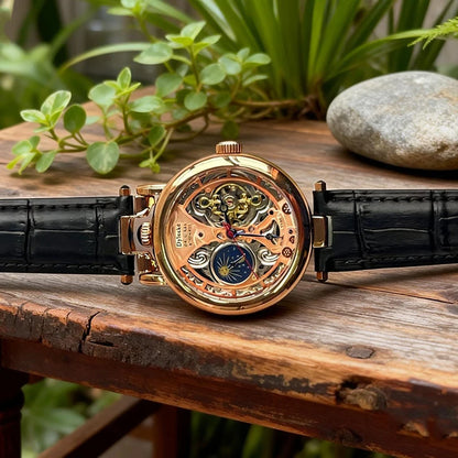  Top Luxury Moon Phase Men's Watches Original Mechanical Leather Men Clock Date Week Hollow Tourbillon Automatic Man Watch