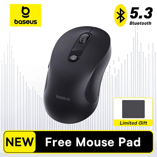 Mysz bezprzewodowa Baseus Bluetooth 5.3 2.4GHz, ergonomiczna, 7 cichych przycisków, darmowa podkładka pod mysz, do MacBooka, tabletu, laptopa, komputera i PC
