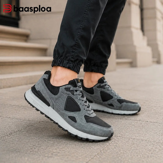 Baasploa Chaussures de marche décontractées pour hommes, baskets tendance en cuir, confortables pour le quotidien, chaussures de style de vie, chaussures de sport classiques