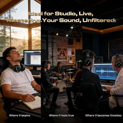PUPGSIS Studio Monitor Headphones Wired Over Ear DJ Headphones with Microphone, 50mm Driver Hi-Res Audio, Professional Recording Headset
