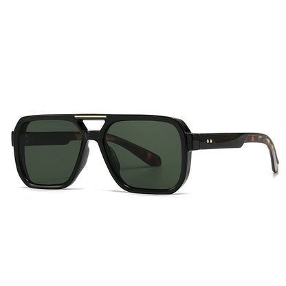 Ochelari de soare SO&EI Fashion cu rame duble, pătrați, pentru femei, stil retro cu nituri, nuanțe de albastru ceai, protecție UV400, ochelari de soare cu gradient pentru bărbați, pentru activități în aer liber