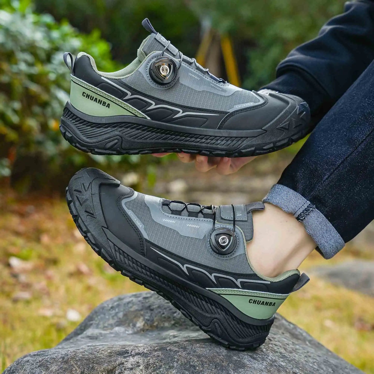 Men's Lightweight Casual Outdoor Running Shoes in Black, Grey, Khaki, Sizes 39-48, PU Material with Canvas