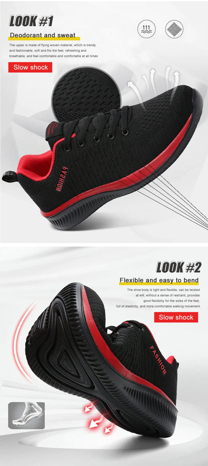 Herr- och dam-sneakers i stickat material, andningsbara sportskor för löpning, promenader och gym