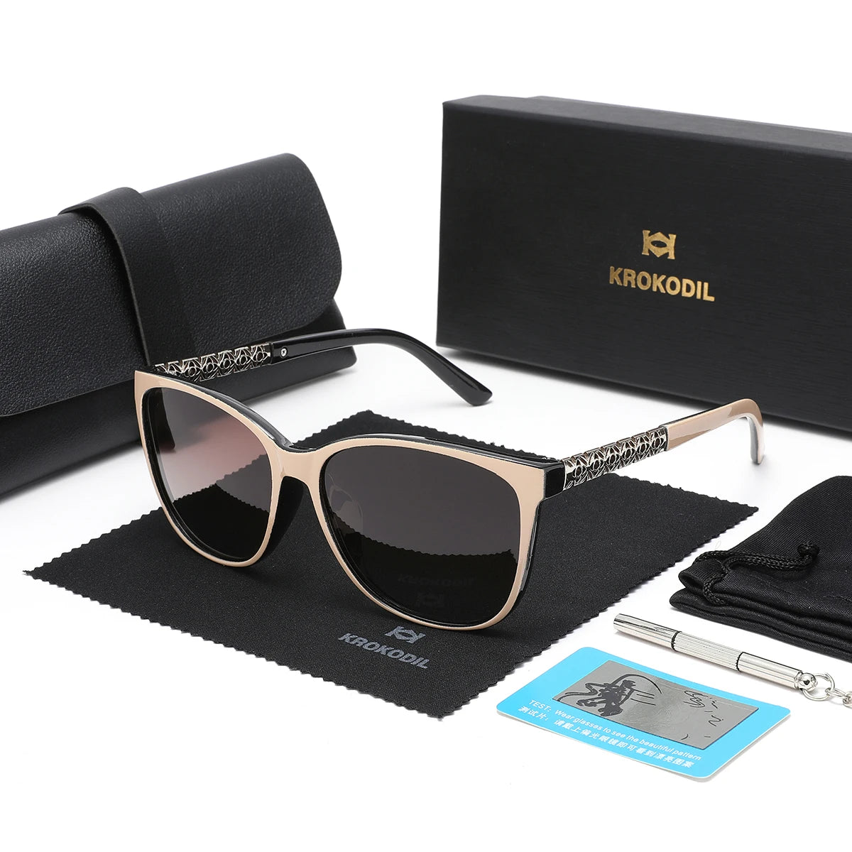 Ochelari de soare polarizați KROKODIL pentru femei, ochelari de soare pătrați la modă, ramă unisex, protecție UV400, set cu cutii