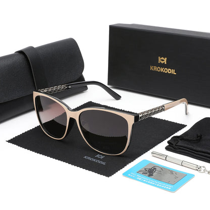 Ochelari de soare polarizați KROKODIL pentru femei, ochelari de soare pătrați la modă, ramă unisex, protecție UV400, set cu cutii