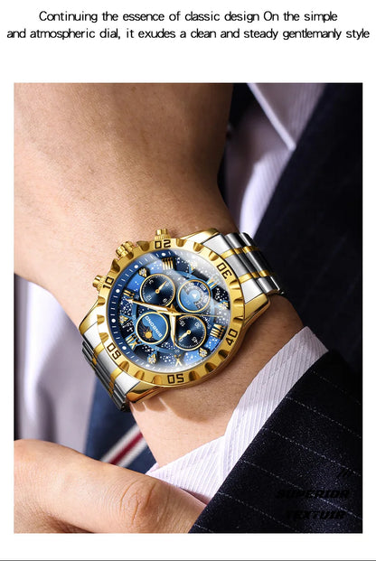 2026 Herrenuhr – leichter Luxus, Business-Stahlarmband, Mondphase, Sternennacht-Design, wasserdicht, modische Quarzuhr für Herren, Geschenk