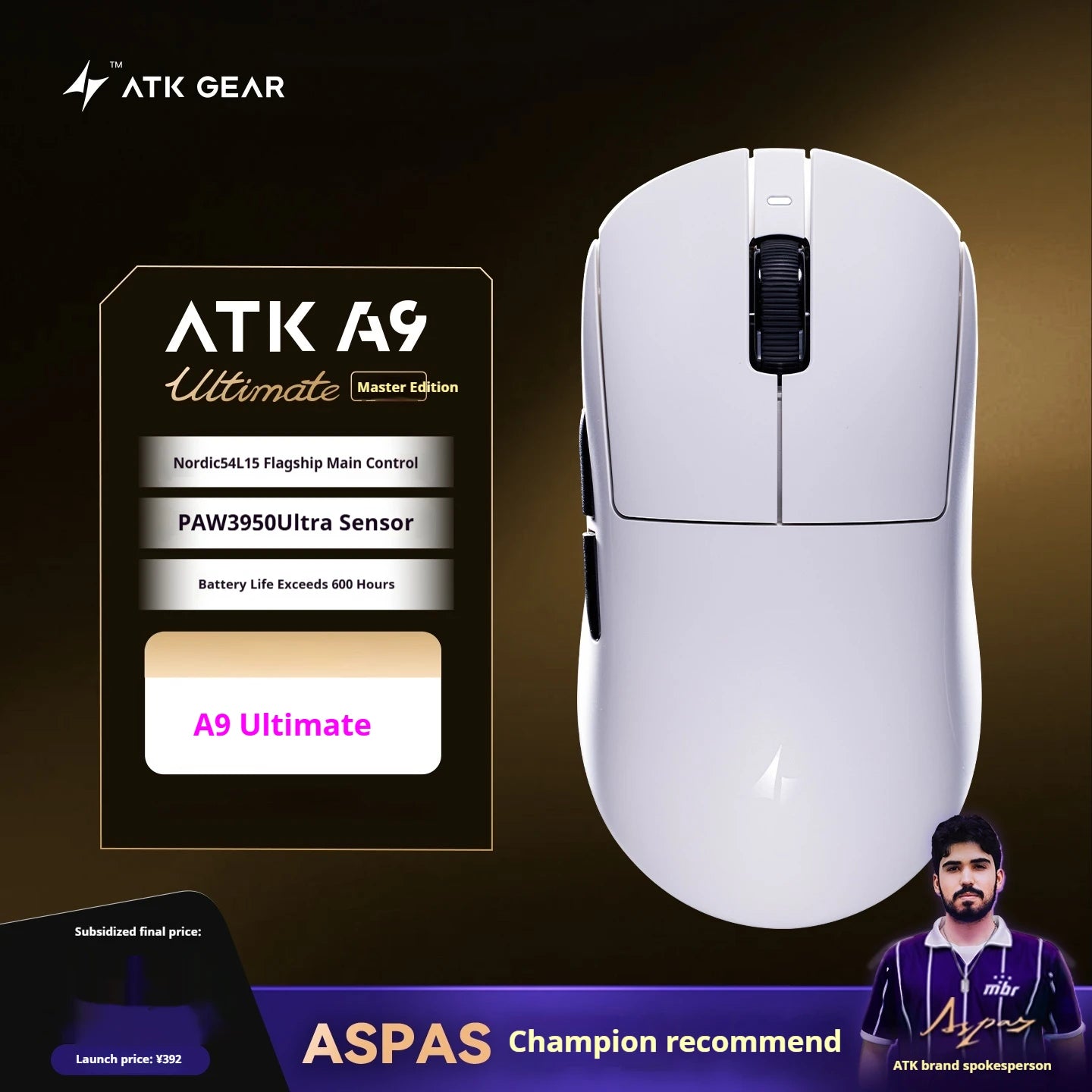 ATK A9 Plus Gaming Mouse Wireless A9/A9 SE/A9 Pro Tri Mode 8K Gaming Mouse Lightweight A9 Ultimate E-sports PC Gift Customized