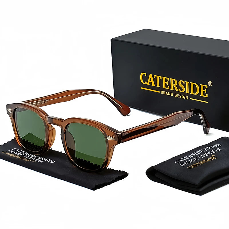 CATERSIDE Retro Round Men Sunglasses Punk Propionic Acid Pin Temple Luxury Sun Glasses Women Sports Leisure Party Eyewear UV400