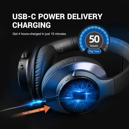 Oneodio A10 Bluetooth 5.4 Headphones Hybrid Active Noise Cancelling With Hi-Res Audio Over Ear Wireless Headset ANC With 5-Mic