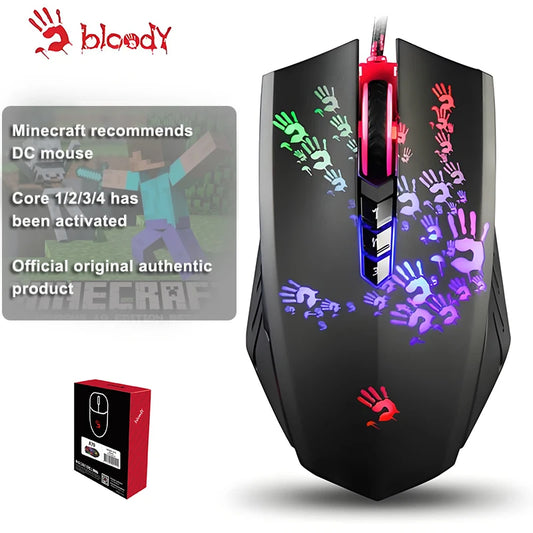 A4Tech Bloody A60 Gaming Mouse, RGB Mouse, Drag Click, 6200 CPI, 8 Macro Keys, X'Glide Metal Boot, 1000 Hz Adjustable