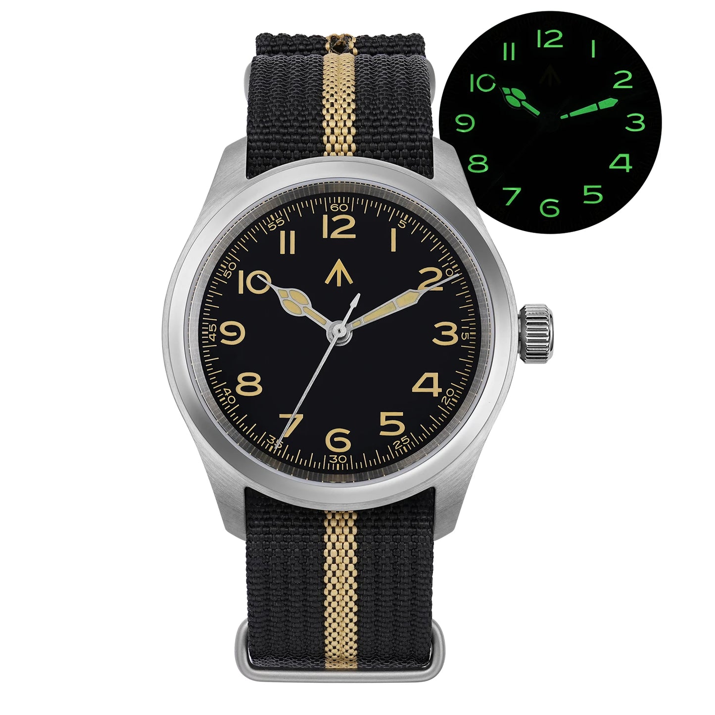 Militado ML08 38mm Quartz Watch VH31 Movement Double Domed Sapphire Crystal Wristwatch Super C3 Green Luminous Vintage Watches