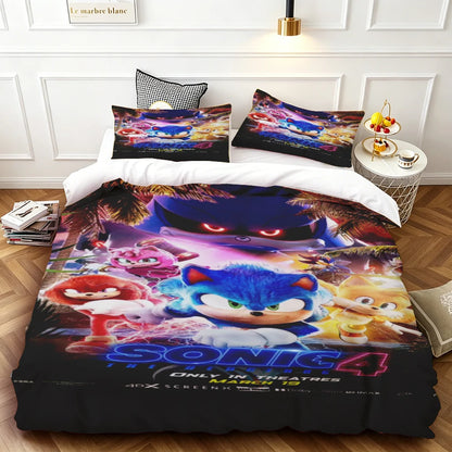Husă de plapumă Sonic pentru copii – Set de lenjerie de pat cool, husă de plapumă pentru decorul dormitorului, moale și confortabilă – dimensiuni: Twin, Double, Queen și King