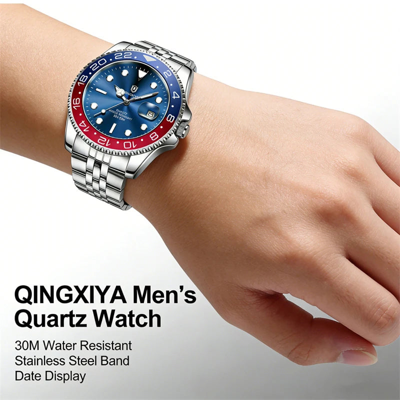 2026 New QINGXIYA Luxury Men Quartz Watches Stainless Steel Waterproof Luminous Date Watch Top Brand Men Wristwatch reloj hombre