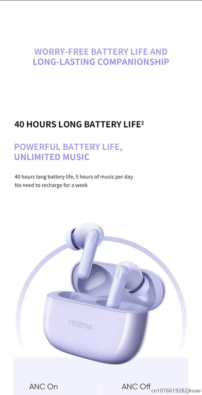 realme Buds T310 Earealme Buds T310 Wireless Earbuds Bluetooth 5.4 – 46dB Active Noise Cancelling HiFi Earphones with Deep Bass & Long Battery Liferphones 46dB Active Noise Cancelling HiFi Wireless Headphones Bluetooth 5.4 Game Music Headset Long Standby