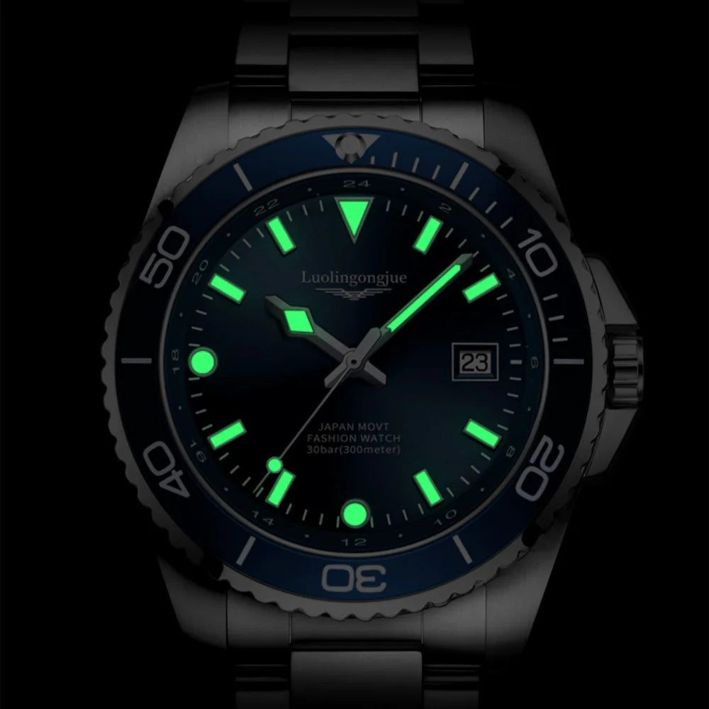 Men's Luxury Diving Quartz Watch, Classic Style, Waterproof, Luminous Calendar, Stainless Steel Strap, Business Casual Style, Men's Watch, High-Quality Gift, Gift for Men
