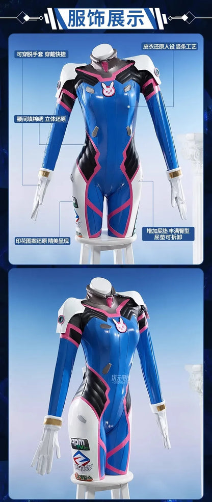 Kostým na cosplay Hana D.Va z hry Overwatch pre ženy – roztomilý elastický kožený overal Zentai na Halloween, karneval a párty