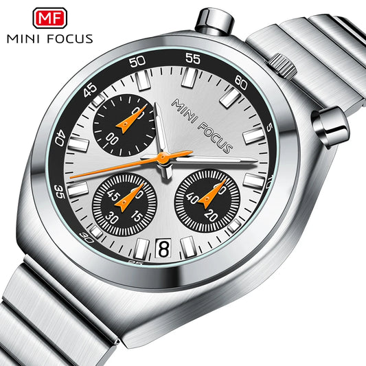 MINI FOCUS Women’s Luxury Quartz Watch – Stainless Steel Strap, Multifunction Dial & Luminous Design