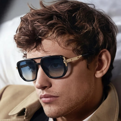 Ochelari de soare pătrați polarizați pentru bărbați, de lux, în stil vintage, cu punte dublă, lentile cu gradient, ochelari de soare pentru șofat, ochelari de soare retro cu partea superioară plată, pentru bărbați