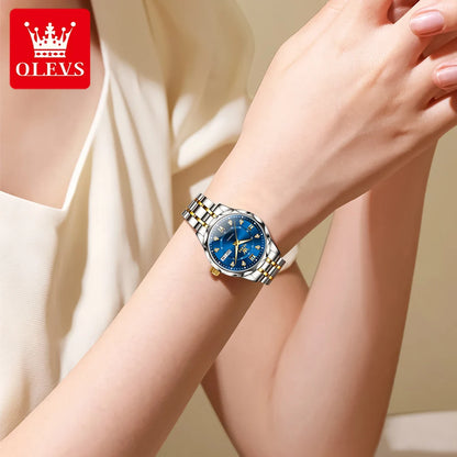OLEVS 6727 Ladies Watch Automatic Mechanical Watch Stainless Steel Waterproof Calendar Week Watches For Women Luxury Elegant New